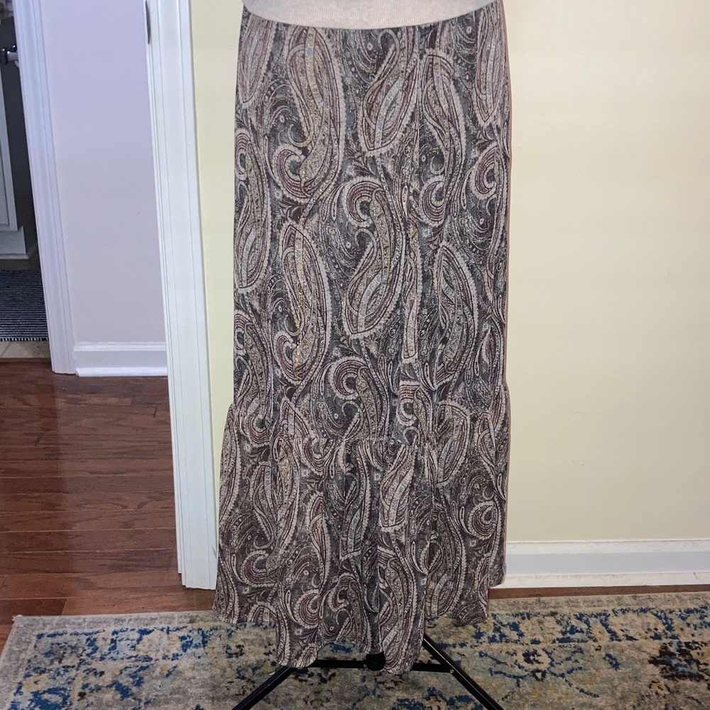 Cato Elegant Brown and Cream Paisley Maxi Skirt